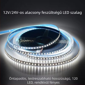 Alacsony feszültségű LED-szalag, 12V/24V, SMD 120 LED-del, 8 mm széles lineáris rugalmas szalag, otthoni használatra, távirányító