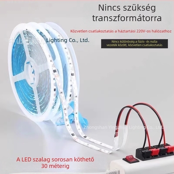 220V Ultra-vékony önzáró LED-szalag beltéri mennyezeti és szekrény megvilágításához, alumínium csatornával, 10 m tekercs, 2835 LED