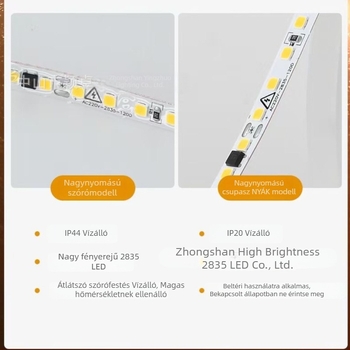220V Ultra-vékony önzáró LED-szalag beltéri mennyezeti és szekrény megvilágításához, alumínium csatornával, 10 m tekercs, 2835 LED