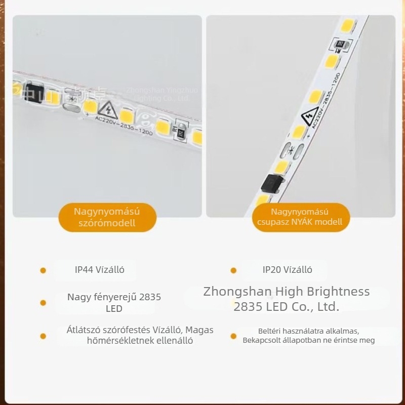 220V Ultra-vékony önzáró LED-szalag beltéri mennyezeti és szekrény megvilágításához, alumínium csatornával, 10 m tekercs, 2835 LED