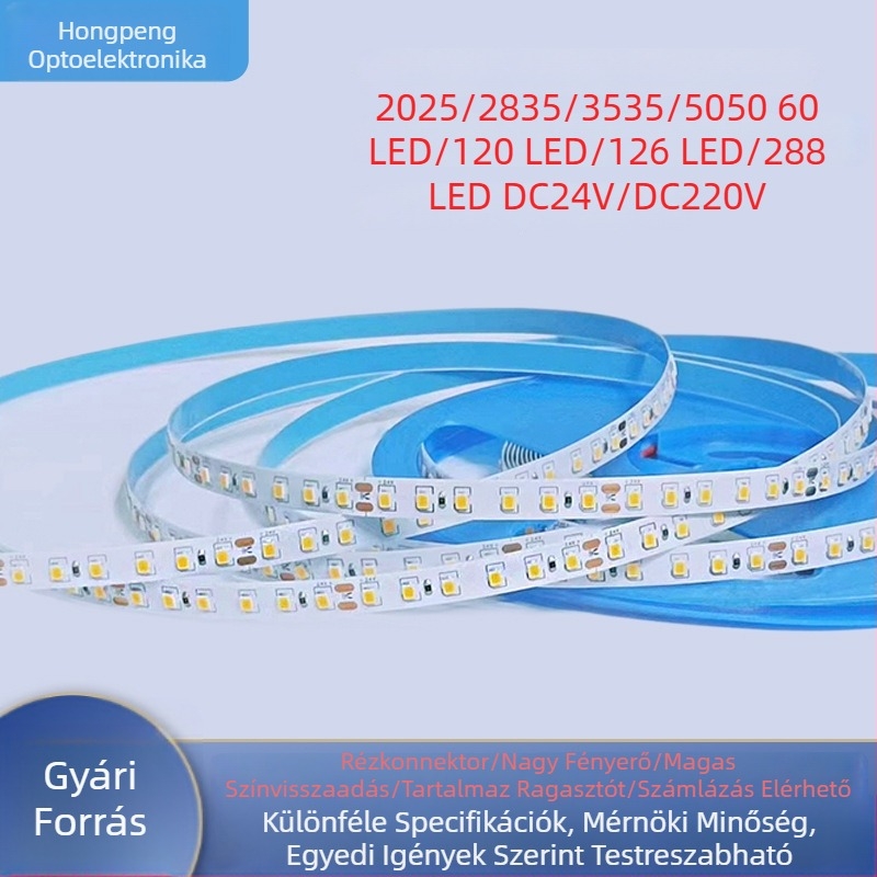 LED-szalag üres nyomtatott PCB-vel, 2835, nagy fényerő, 12V/220V, önragasztó alumínium csatornás világítás beltéri használatra