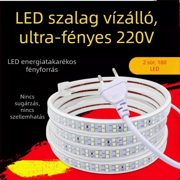 Kültéri, vízálló LED-szalag, 220V, öntapadó mennyezeti dekorációs vonal, nappaliba