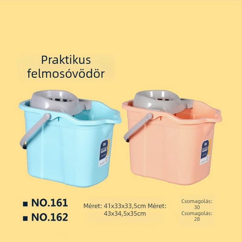 Műanyag felmosó vödör kerekekkel, megerősített kivitel, forgó kinyomó mechanizmus, kézi használat