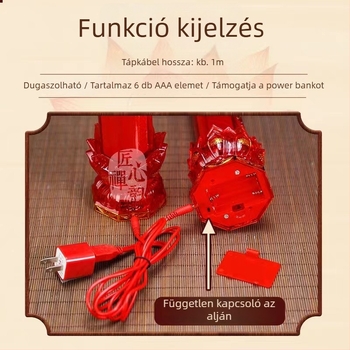 LED kristály hosszú lótusz gyertya mesterséges lánggal, piros fény és színes lótusz dizájn – elektronikus gyertya, két darab