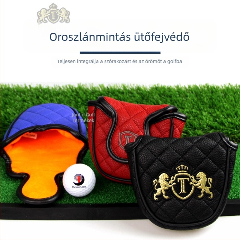 Golf JT nagy fél kör alakú puttervédő, oroszlán mintás hímzéssel, PU vízálló, vastag plüss, 6 színben
