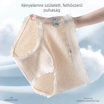 10A antibakteriális női pamut alsónemű, hosszított ágyékrésszel, csipkés szegéllyel, középmagas derék, pamut belsővel