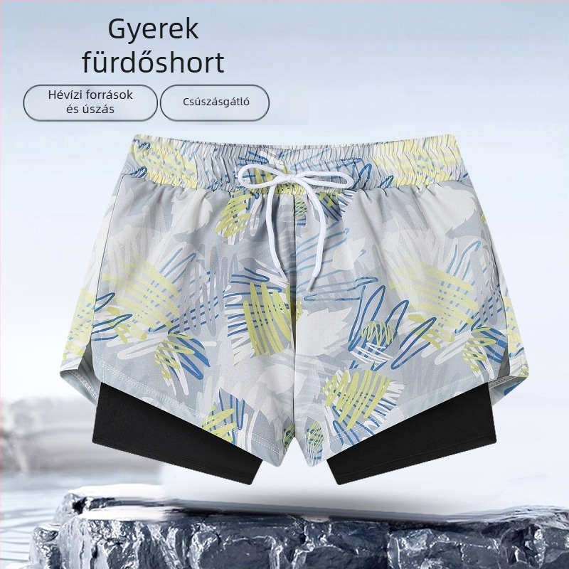 Két rétegű gyerek úszónadrág fiúknak, rajzolt mintával, gyorsan száradó