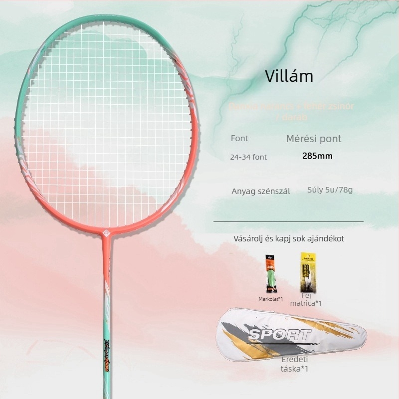 Páros bádminton ütő teljes karbon vázú, 5U, könnyű, kezdő és haladó edzésekre és versenyekre, egyenes ütés, 75–79 g, fogás G5