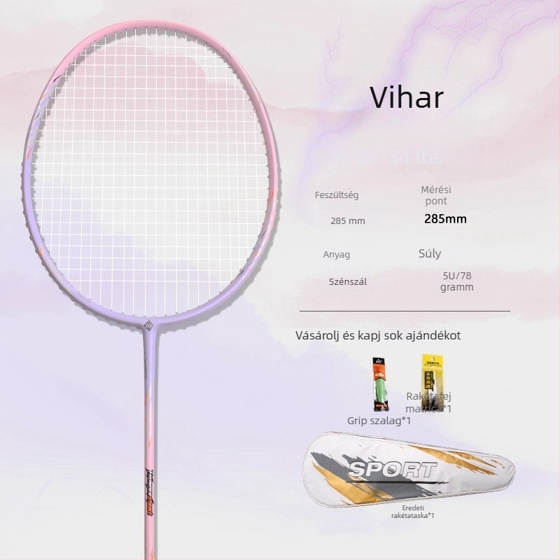 Páros bádminton ütő teljes karbon vázú, 5U, könnyű, kezdő és haladó edzésekre és versenyekre, egyenes ütés, 75–79 g, fogás G5