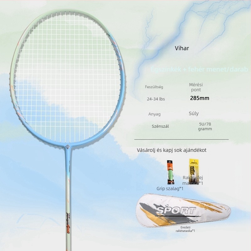 Páros bádminton ütő teljes karbon vázú, 5U, könnyű, kezdő és haladó edzésekre és versenyekre, egyenes ütés, 75–79 g, fogás G5
