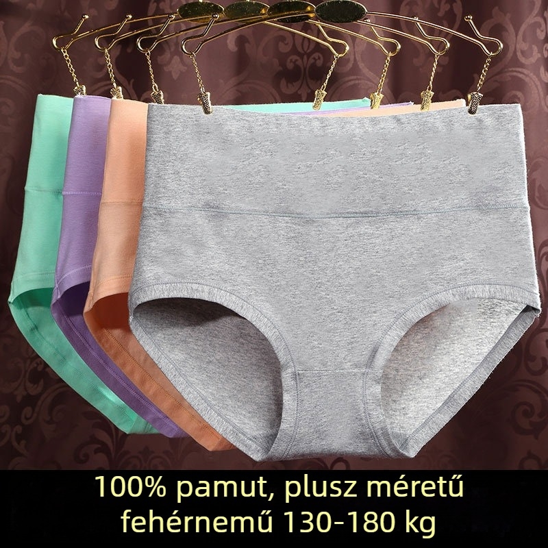 Női magas derekú pamut alsónemű – plusz méret, lélegző, csípőemelés, haskontroll, egyszínű