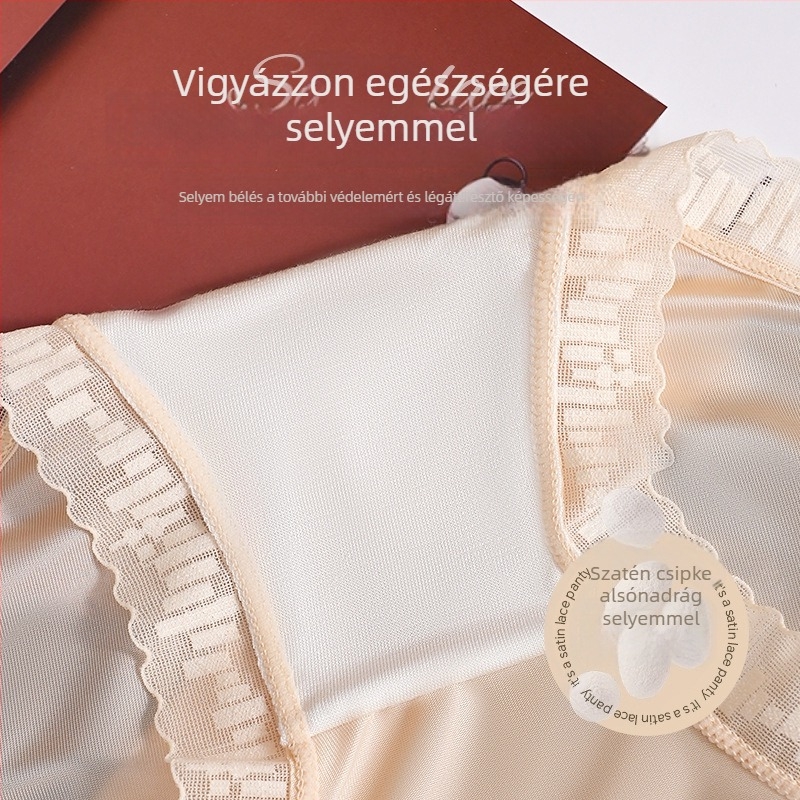 Női satin alsónemű könnyű luxussal, kényelmes és lélegző, középmagas derékkal, elegáns csipkével, belső mulberry selyem bélés