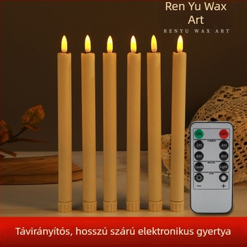 LED távirányítós, fényes felületű elektronikus gyertya, hengeres hosszú rúd formában, karácsonyi és születésnapi dekorációhoz, templomi dekorációhoz