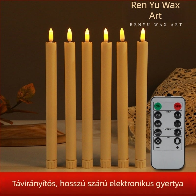 LED távirányítós, fényes felületű elektronikus gyertya, hengeres hosszú rúd formában, karácsonyi és születésnapi dekorációhoz, templomi dekorációhoz