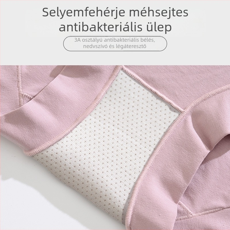 60-szálas pamut női alsónemű, magas derekú, haskontrollal, antibakteriális, csípőemelés, átláthatatlanság elleni, szeméremrész 100% pamut