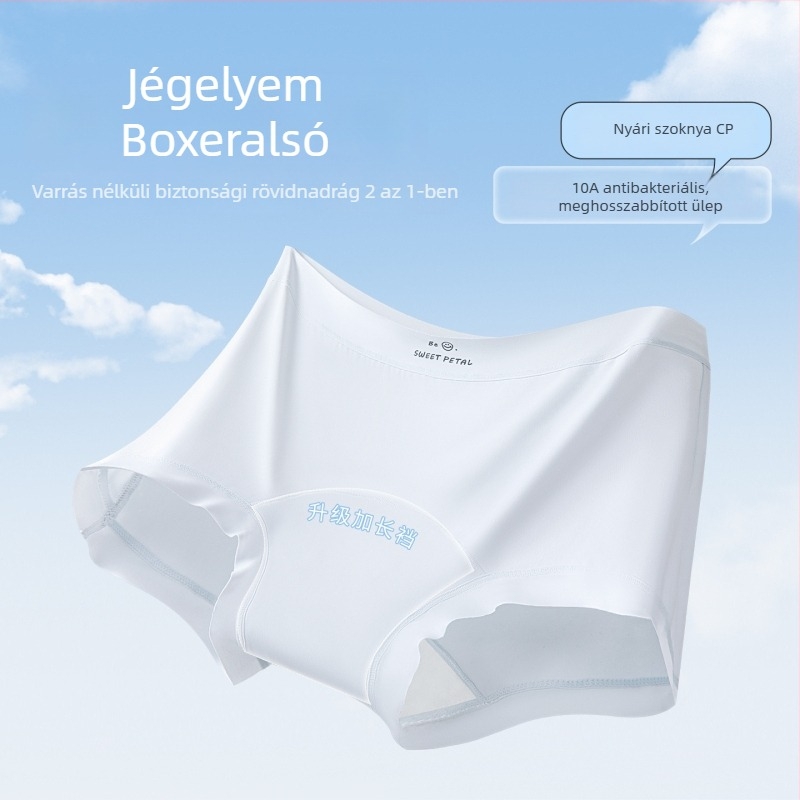Női Ice Silk boxer brief pamut belső rész a gátnál, középmagas derék, antibakteriális, hosszított hosszúságú (10A)