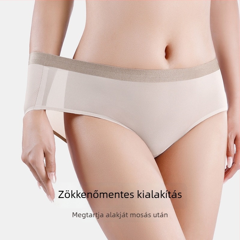 Női ice-silk alsónemű, varrás nélküli háromszög alakú fazon, vékony, lélegző anyag, középre fekvő derekú, plusz méretek