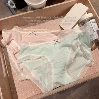 Nyári ultra vékony, nude érzetű krémszínű női alsónemű Ice Silk anyagból, pamut béléssel, hullámos szegéllyel, lélegző