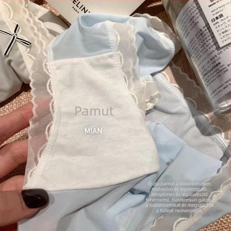 Nyári ultra vékony, nude érzetű krémszínű női alsónemű Ice Silk anyagból, pamut béléssel, hullámos szegéllyel, lélegző