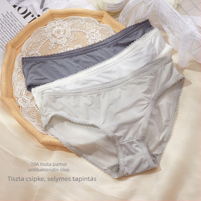 Varrás nélküli női alsó Ice Silk csipkével, pamut bélés, háromszög fazon, vékony nyári