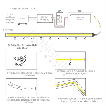 COB LED szalag fokozatmentes fényerő-szabályozással, háromszínű beállítható fény, lineáris beltéri világítás 24V-tal, intelligens dimmelés
