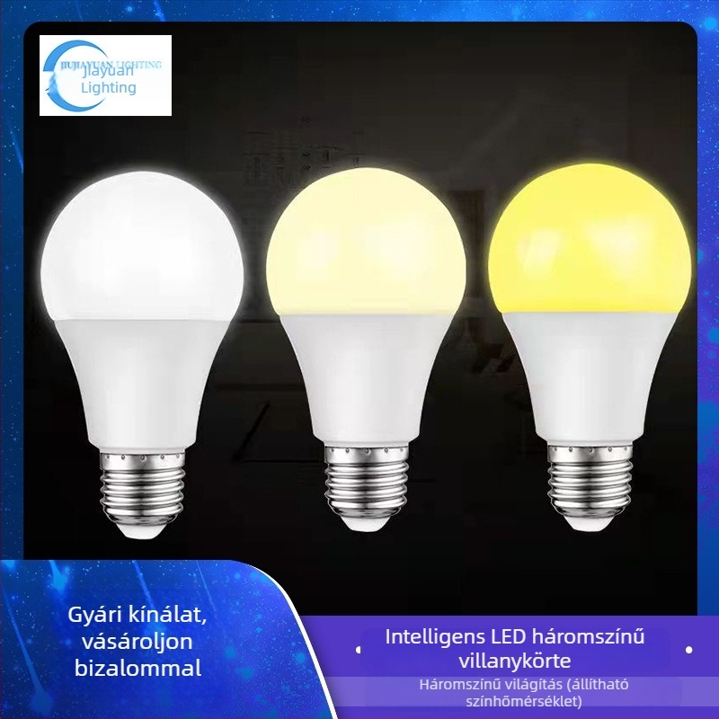 E27 LED izzó, 3/5/7/9W opciókkal, kettős színvilág, háromszintű fényerő-szabályozás, 360° sugárzás, erős fényerő