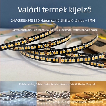 24V-os LED-szalag, 240 LED-del, kettőszínű fényhőmérséklet és háromszínű világítás, intelligens fényerő-szabályozás és színkezelés
