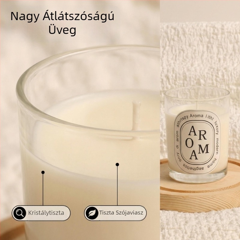 Szójaviasz illatos gyertya pohárban, kézzel készített aromaterápiás gyertya