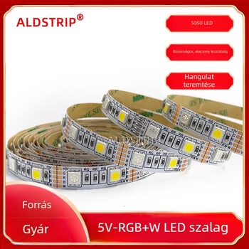5050RGBW alacsony feszültségű 5V LED szalag, 60 LED, 10 mm csupasz PCB, beltéri dekoratív világítás