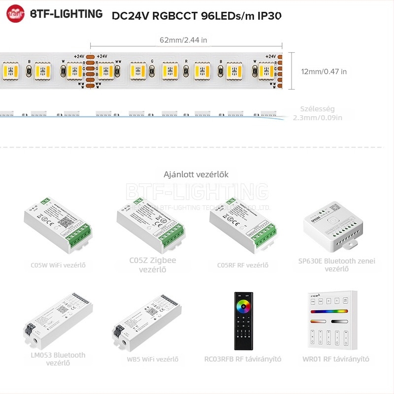 RGBWW LED-szalag 5050, öt az egyben RGBCW, ötcsatornás hangulatvilágítás, 24V