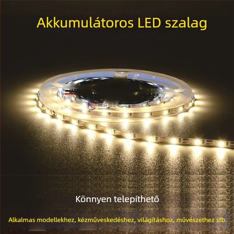 3V-os akkumulátorral működő rugalmas LED-sáv, 5 mm széles, ultra-szűk, öntapadó, modell 004 kültéri reklámokhoz