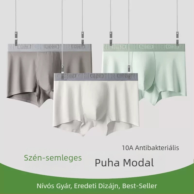 Férfi modal–pamuts boxer brief, lélegző, antibakteriális, 100% pamut alsó rész, középmagas