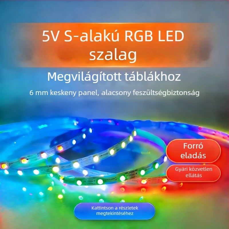 5V S-alakú LED-szalag, ultra-szűk és rugalmas, 78 LED, 6W, világító betűkhöz tervezve