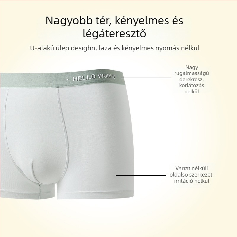 Férfi modal boxer rövidnadrág, nyári légáteresztő, 7A antibakteriális, U-formájú fazon, középmagasságú derék, bőrbarát kényelem