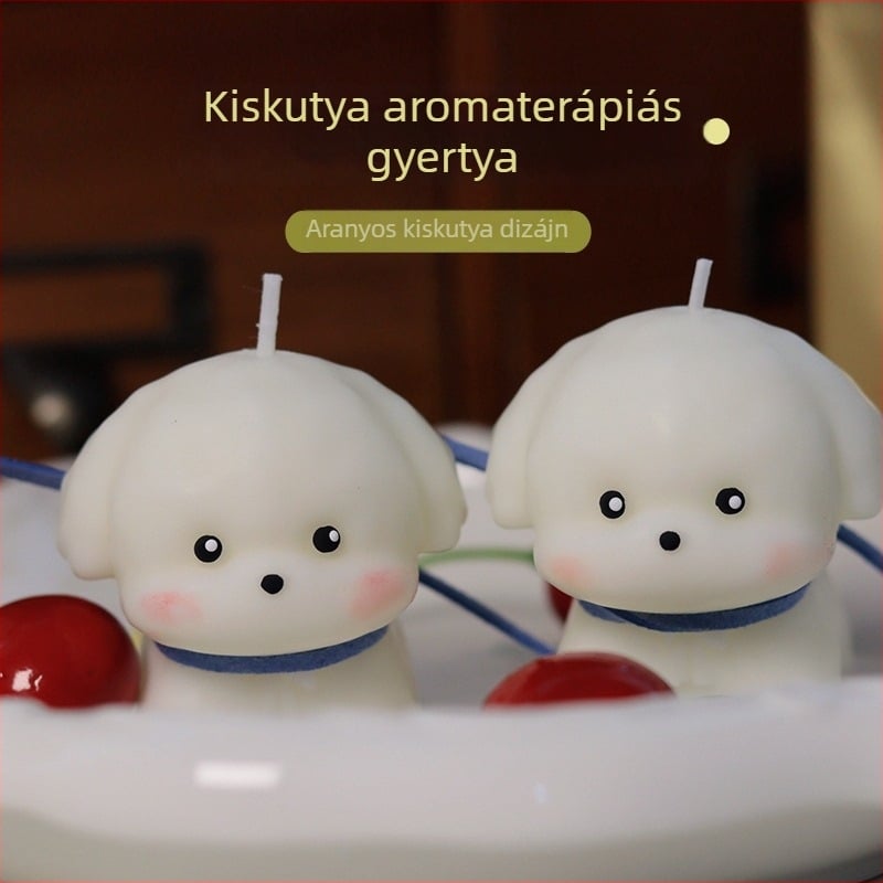 Kézzel készített kutya formájú szójaviasz aromaterápiás gyertya – aranyos ajándék, szuvenír