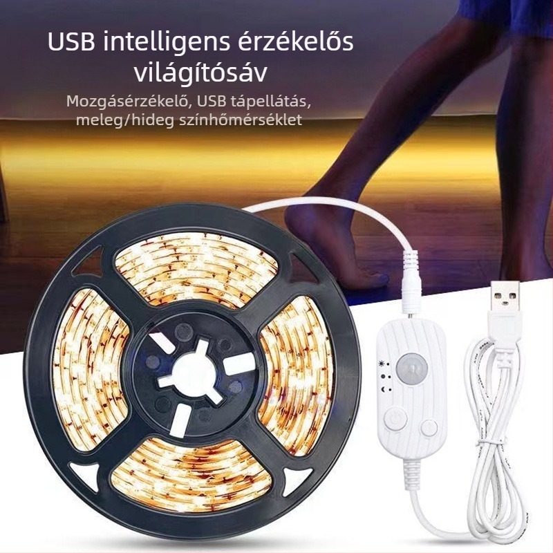 5V-os egyszínű LED-szalag televíziós háttérhez USB-s érzékelő interfésszel, ultra vékony öntapadós falfény