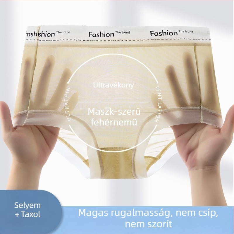 Ultra vékony női bikini alsó jégselyemből, bőrbarát kényelem, kontrasztos derékszalag, középmagas derék, csípőre simuló