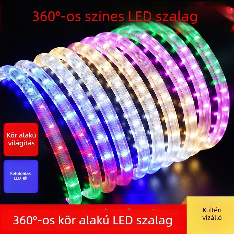 Kültéri vízálló LED feliratszalag, hét színű váltás, nagy fényerő, 360 LED, 220V, IP65, távirányító