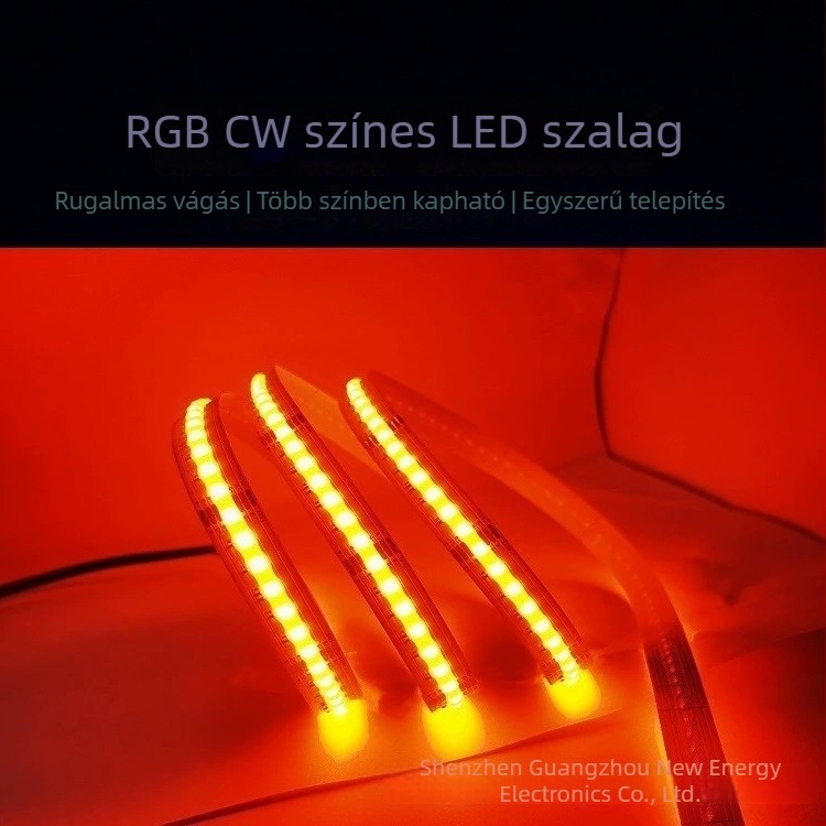 Öt az egyben RGB+CCT COB LED-szalag, 24V, 5 m, 18W/m, 840 LED, CRI 90, 180° fényterjedés, fokozatmentes fényerő-szabályozás, élettartam 50 000 óra, nem vízálló, 5 éves garancia