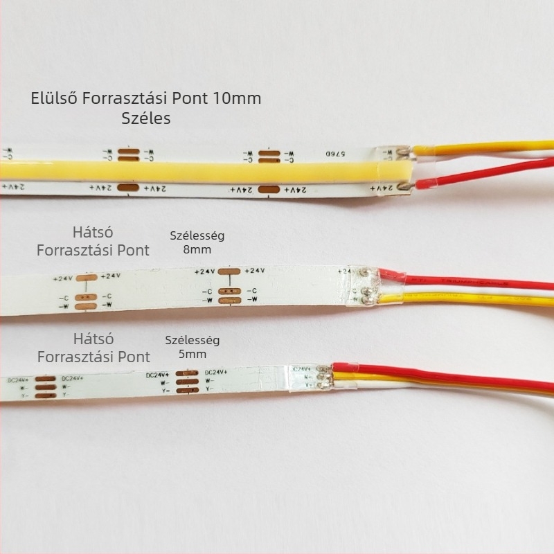24V-os dimmelhető COB LED szalag háromszín opcióval és kétszínű LED-szalaggal, öntapadós, beltéri nappali világításhoz