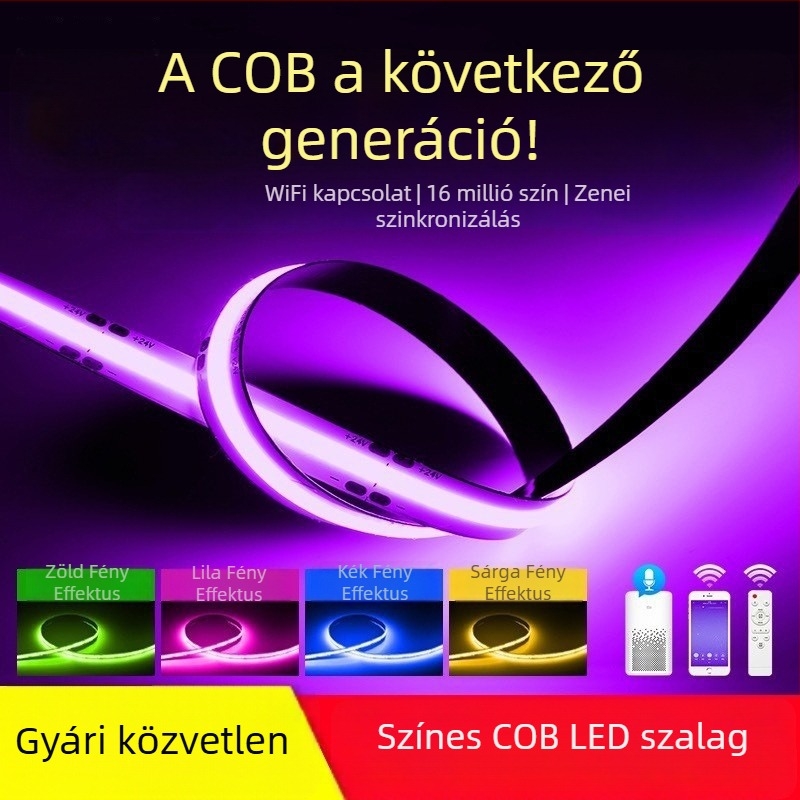 576 LED RGB COB LED-szalag, 24V, 10 mm szélesség, intelligens színváltás