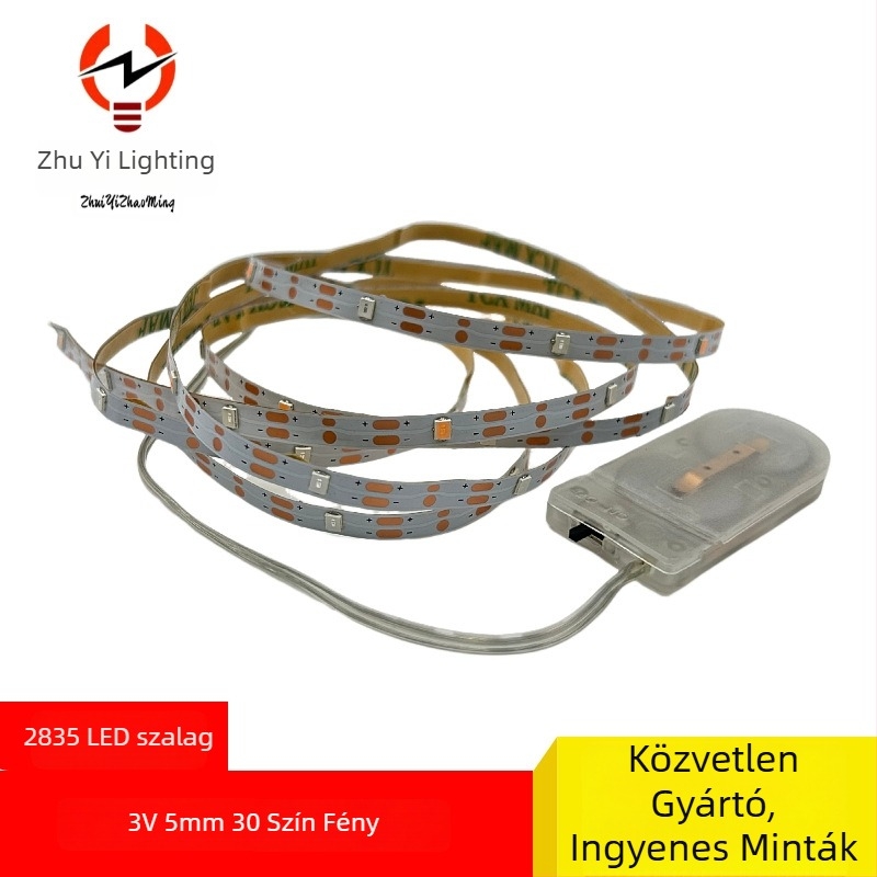 3V LED rugalmas szalag 2835, háromszínű fényhőmérséklet, öntapadós, 5 mm, 30 vagy 60 LED, fényerő-szabályozható, CE-minősítés
