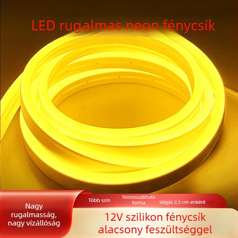 12V-os szilikon neon LED-szalag, rugalmas, vízálló, kültéri és beltéri használatra, 6×12 mm, 120 LED