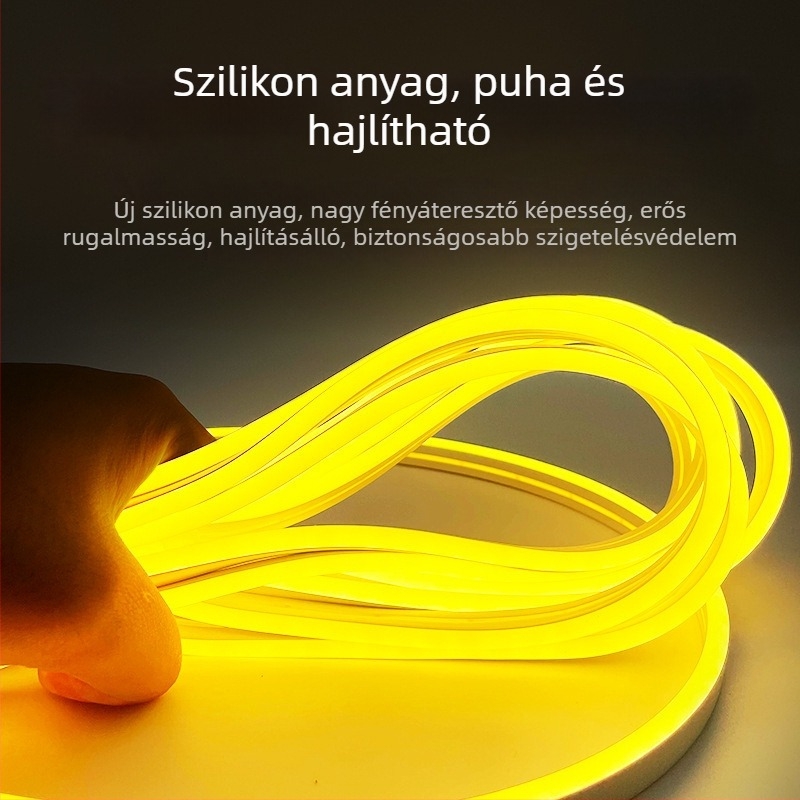 12V-os szilikon neon LED-szalag, rugalmas, vízálló, kültéri és beltéri használatra, 6×12 mm, 120 LED