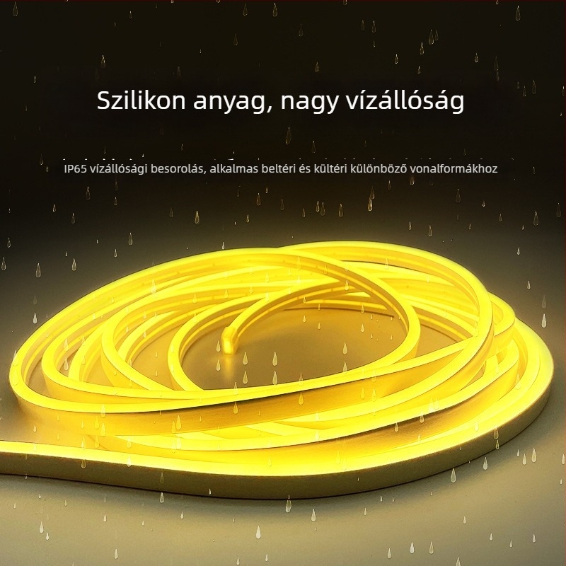 12V-os szilikon neon LED-szalag, rugalmas, vízálló, kültéri és beltéri használatra, 6×12 mm, 120 LED
