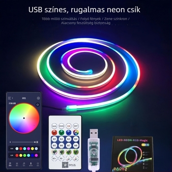 5V rugalmas neonszín-változtató futó fénycsík készlet, RGB Bluetooth, több színű atmoszférikus dekoratív lineáris világítás