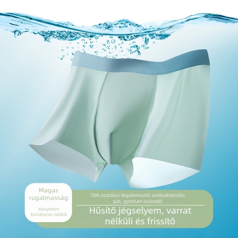Férfi Ice Silk boxerek – plusz méret, lélegzők, antibakteriális, gyorsan száradó, egyszínű, pamuttal bélelt ágyékrész