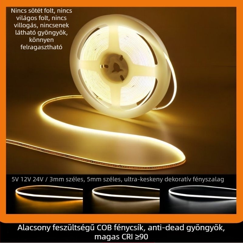Szuper keskeny COB LED-szalag vitrintálhoz, 5 cm széles, ékszervilágítás otthoni díszítéséhez