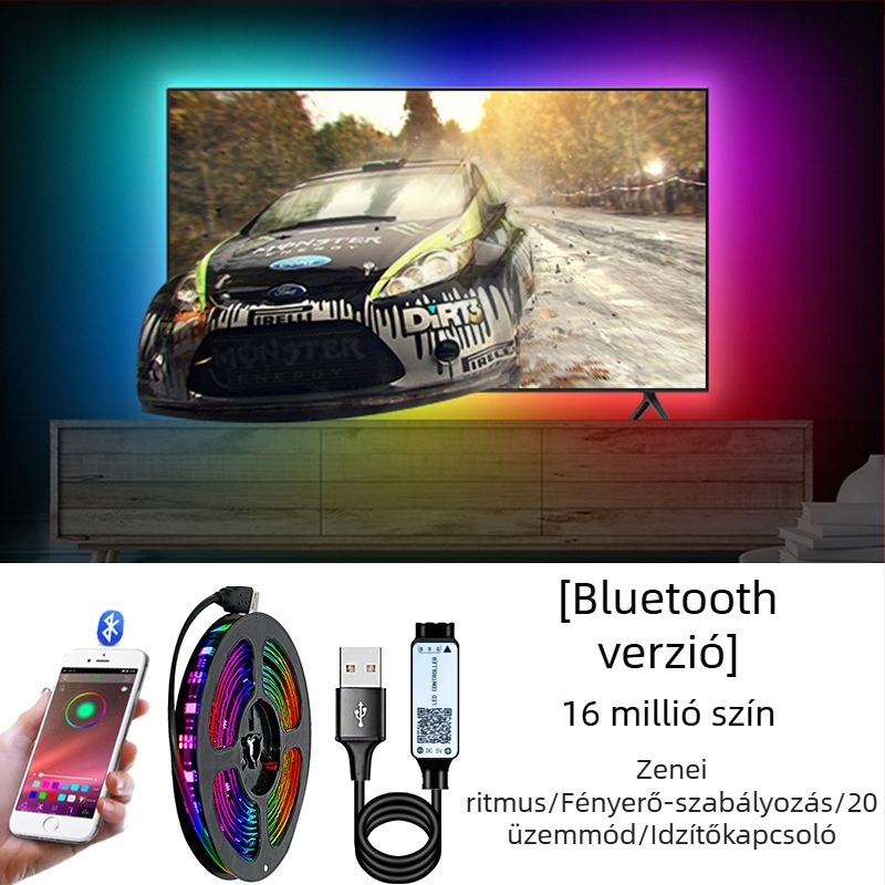 5V USB RGB 5050 LED-szalag öntapadós hátoldallal, állítható fényerővel, ambient világításhoz