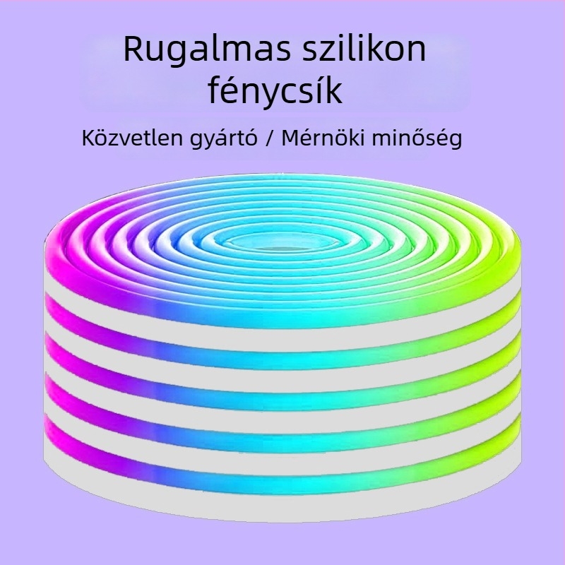 Szilikon LED-szalag RGB ambient fényekkel, Bluetooth-vezérlés, vízálló, kültéri használatra, 24/60/72 LED